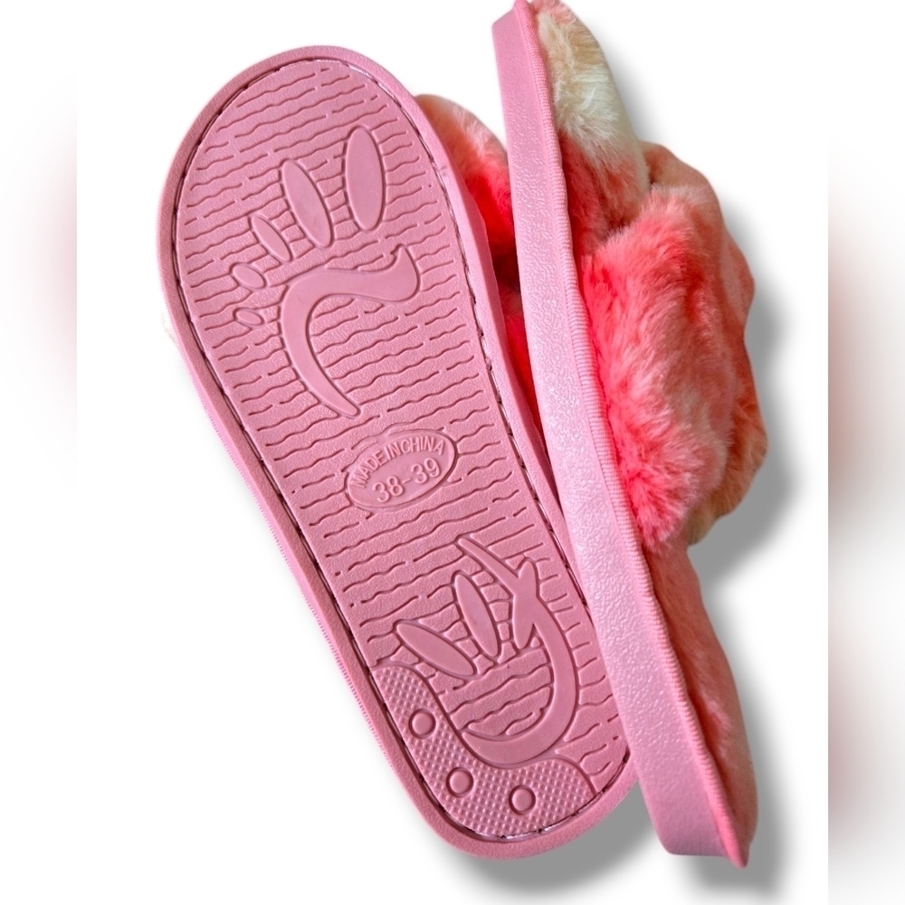 NWT Pink Sherbert Fuzzy Slippers 8 8.5 - Picture 5 of 6